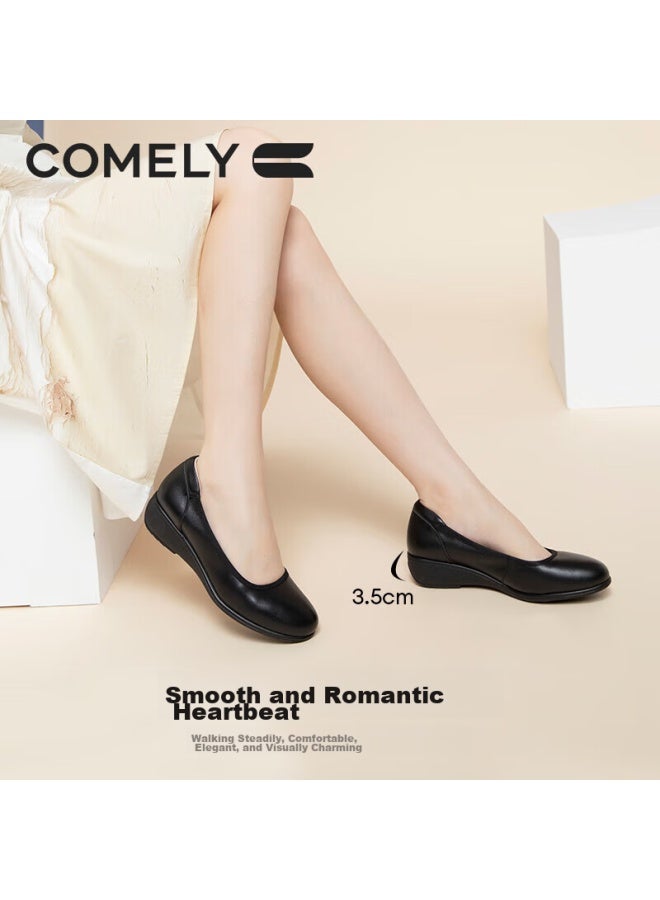 Comely Soft Cowhide Flats For Women, Autumn Round Toe Comfortable Flat Shoes, Soft Sole Versatile Commuter Mom Shoes, Black, Size 38 - Image 4
