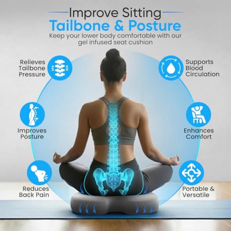 Premium Gel-Infused Memory Foam Coccyx Seat Cushion Orthopedic Tailbone and Sciatica Pain Relief Pillow for Office Chair, Car, Home and Wheelchair Pressure Relief Chair Pad Grey - Image 3