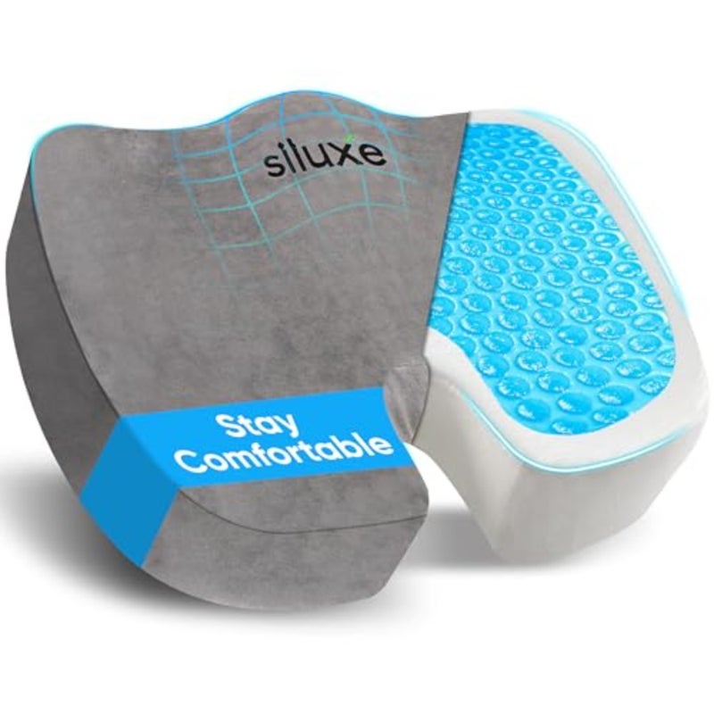 Premium Gel-Infused Memory Foam Coccyx Seat Cushion Orthopedic Tailbone and Sciatica Pain Relief Pillow for Office Chair, Car, Home and Wheelchair Pressure Relief Chair Pad Grey - Image 1