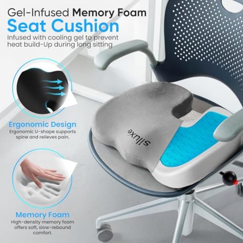 Premium Gel-Infused Memory Foam Coccyx Seat Cushion Orthopedic Tailbone and Sciatica Pain Relief Pillow for Office Chair, Car, Home and Wheelchair Pressure Relief Chair Pad Grey - Image 2