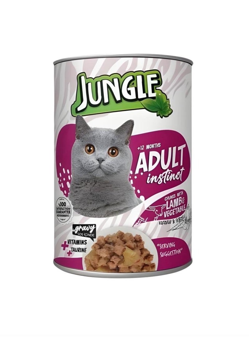 جانغل جنغل طعام قطط رطب للقطط البالغة بنكهة لحم الضأن والخضروات – 12 عبوة × 415 جرام - Image 2