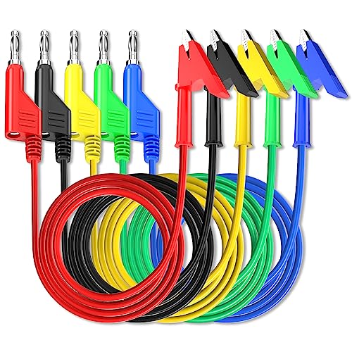 Goupchn 5PCS Test Leads 4mm Stackable Banana Plug to Crocodile Alligator Clips Flexible Cable Wire 3.3ft/1m for Multimeter Electrical Testing - Image 1