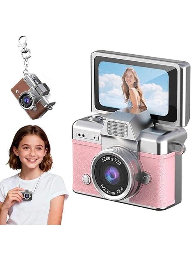 Retro Mini Digital Camera, Kids Camera, 1080P HD Tiny Retro Keychain Camera with,1.47" Screen Built-in Flash & Flip Display, Vintage Compact Micro Pocket Camera for kids Gift, Travel (Pink) - Image 1