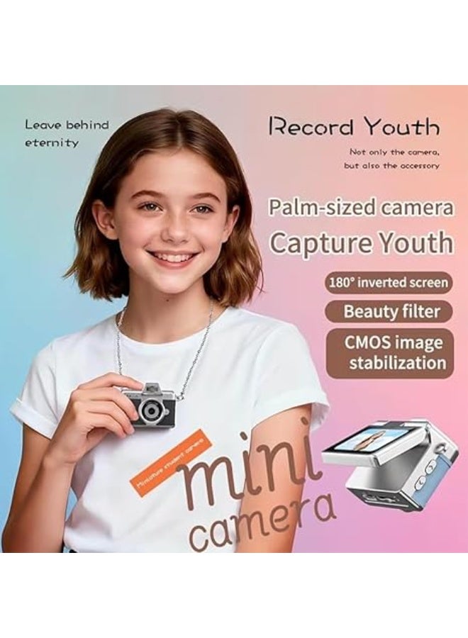 Retro Mini Digital Camera, Kids Camera, 1080P HD Tiny Retro Keychain Camera with,1.47" Screen Built-in Flash & Flip Display, Vintage Compact Micro Pocket Camera for kids Gift, Travel (Pink) - Image 2