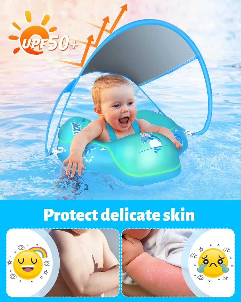 LAYCOL Baby Swimming Float Inflatable Baby Pool Float Ring with Sun Protection Canopy,add Tail no flip Over for Age of 3-36 Months - Image 2