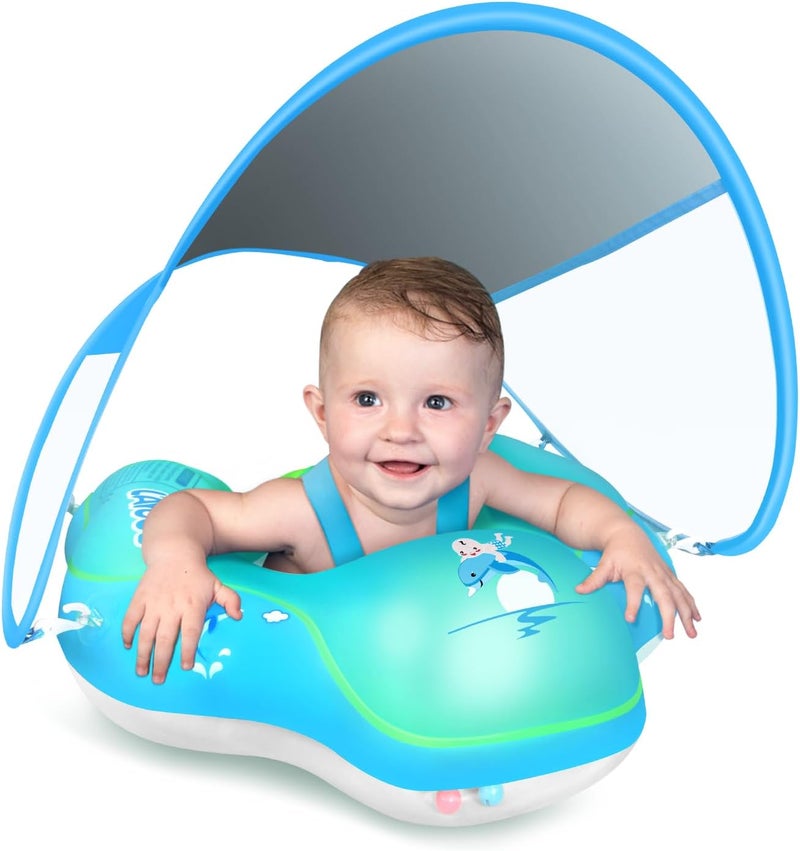LAYCOL Baby Swimming Float Inflatable Baby Pool Float Ring with Sun Protection Canopy,add Tail no flip Over for Age of 3-36 Months - Image 1