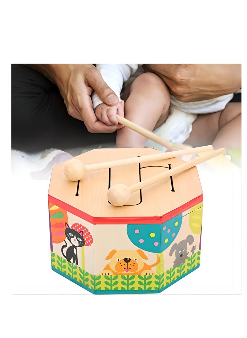 SYOSI Kids Drum Wood Toy Handheld Mini Percussion Instrument Drum Musical Drum Toys with 2 Mallets for Baby Children Infant Toddler - Image 3