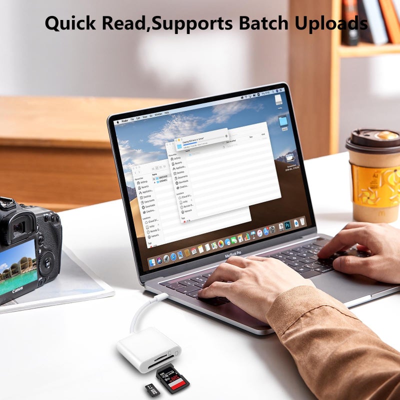 MTIQHS USB C SD Card Reader for iPhone 15/16/17, Dual Card Slots Micro SD Card Reader USB C Support SD and TF Memory Card Adapter, Trail Camera Viewer Memory Card Reader for iPhone 17/iPad/MacBook - Image 4