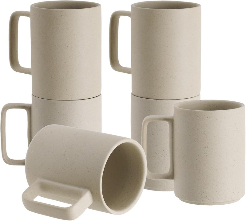 E-liu Porcelain Tea Mugs Coffee Mug Set Large 15 Ounces Cups for Coffee Tea Cocoa and Mulled Drinks Set of 6 Unglazed Natural - Image 1