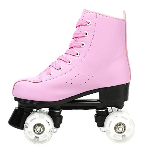 XUDREZ Roller Skates for Women Men Cozy PU Leather High-top Roller Skates for Beginner Double-Row PU Wheels, Professional Indoor Outdoor Roller Skates with Shoes Bag (Pink Flash,39) - Image 5