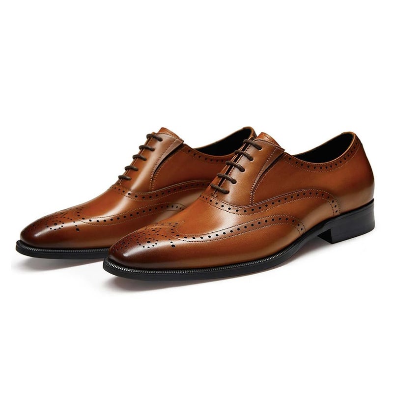 FRASOICUS Mens Dress Shoes with Genuine Leather in Classic Brogue Elastic Band Oxford Formal Brown Adult Men 10 Numeric US Footwear Size System Medium