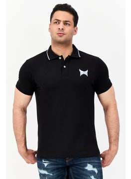 Men Regular Fit Short Sleeve Brand Logo Polo Shirt, Black