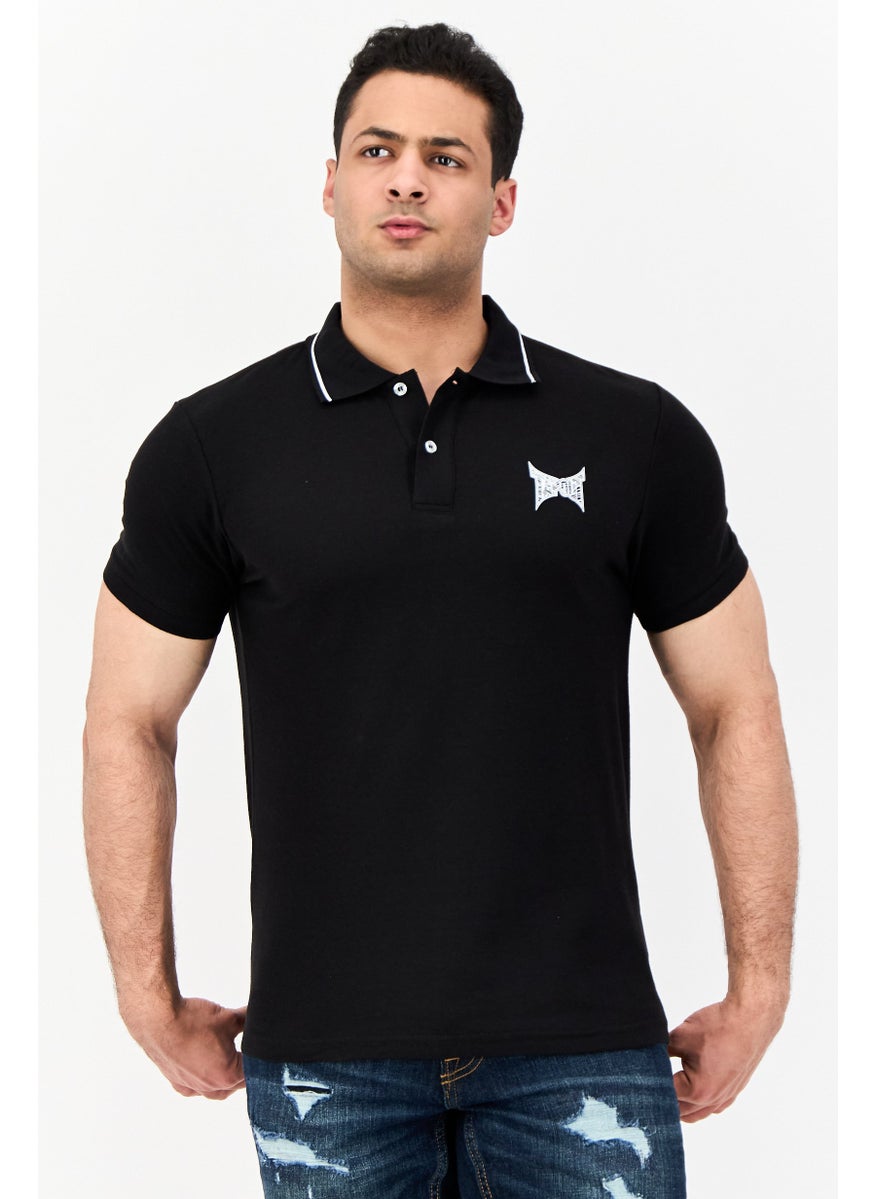 TapouT - Men Regular Fit Short Sleeve Brand Logo Polo Shirt, Black - Image 1