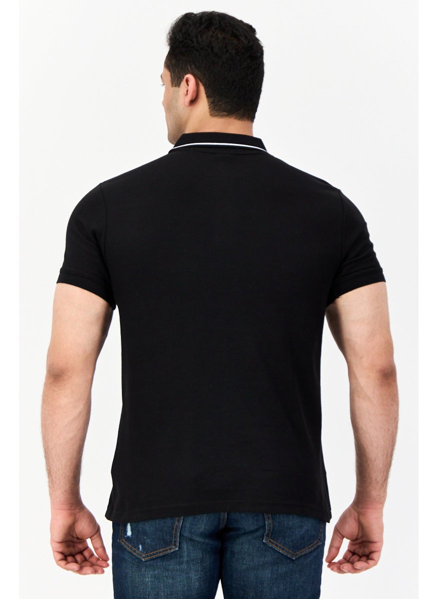 TapouT - Men Regular Fit Short Sleeve Brand Logo Polo Shirt, Black - Image 1
