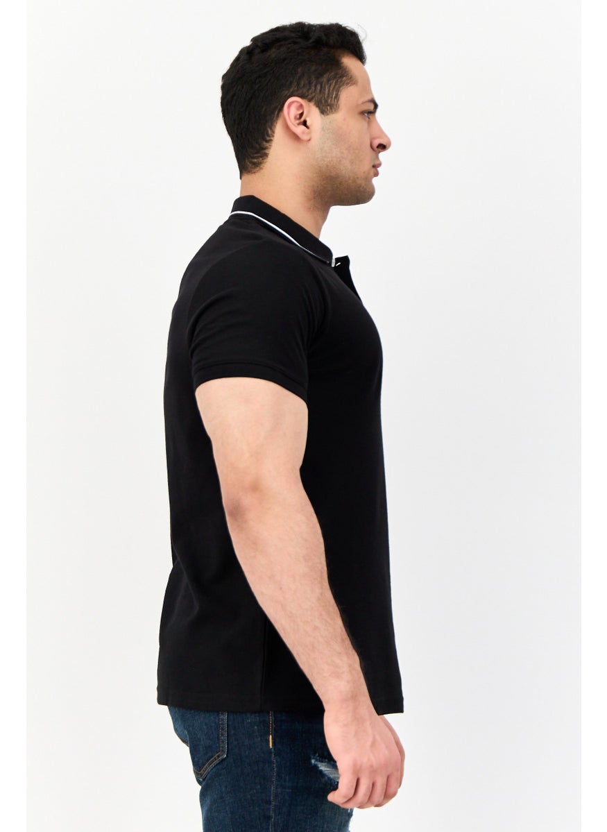 TapouT - Men Regular Fit Short Sleeve Brand Logo Polo Shirt, Black - Image 1