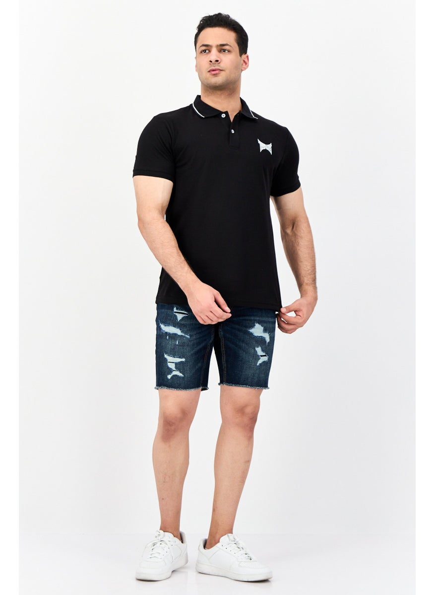 TapouT - Men Regular Fit Short Sleeve Brand Logo Polo Shirt, Black - Image 1