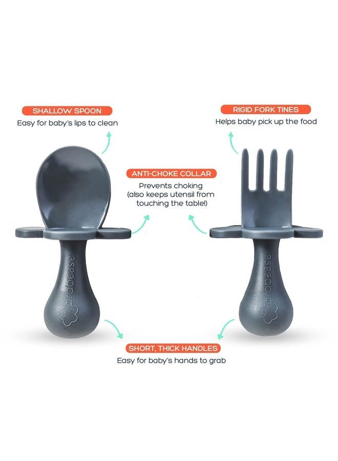 Grabease Toddler Utensils Baby Utensils Baby Forks for Self Feeding, Bpa-Free & Phthalate-Free for Baby & Toddler, 1 Set, Gray - Image 4