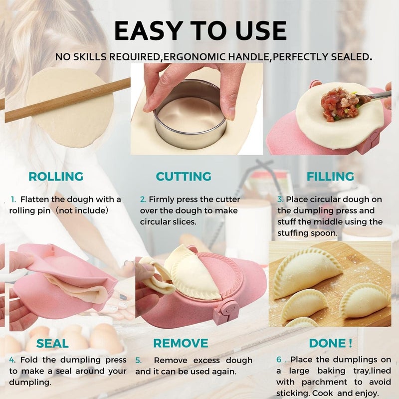 MUMSUNG Empanadas Maker Press, Dumpling Maker, Empanadas press Mold Maker Set with Dough Cutter, Dumpling Mold Set and Cutter for Pierogi, Pastelitos, Turnovers, Chinese Dumpling L/4"+M/3"+S/2.6" - Image 5