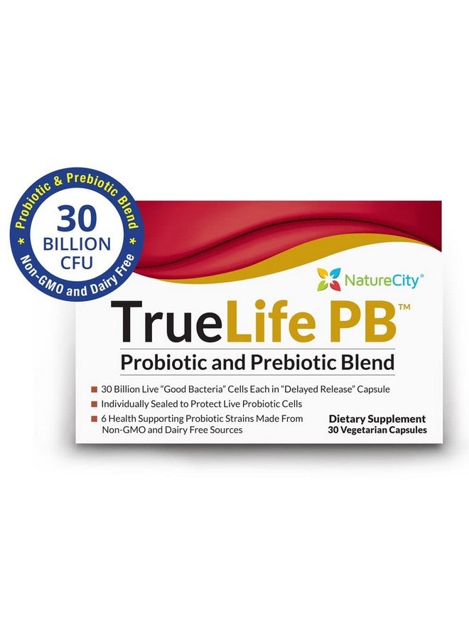 NatureCity Truelifepb Shelf Stable Probiotic & Prebiotic Blend Dairy Free For Men & Women 30 Veggie Capsules (2 Pack)  - Image 3