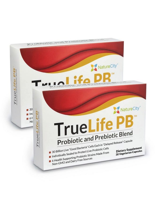 NatureCity Truelifepb Shelf Stable Probiotic & Prebiotic Blend Dairy Free For Men & Women 30 Veggie Capsules (2 Pack)  - Image 1