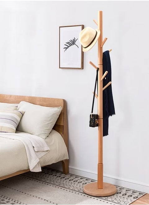 Coat Rack Freestanding Bamboo Wooden 8 Hooks 3 Adjustable Standing Coat Hanger