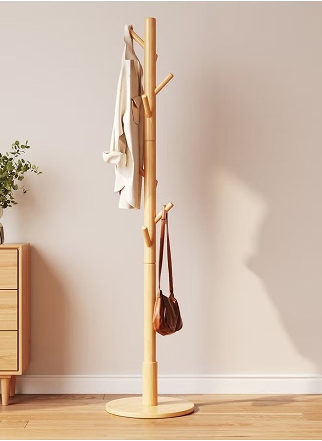Coat Rack Freestanding Bamboo Wooden 8 Hooks 3 Adjustable Standing Coat Hanger