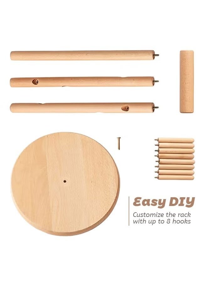 Coat Rack Freestanding Bamboo Wooden 8 Hooks 3 Adjustable Standing Coat Hanger