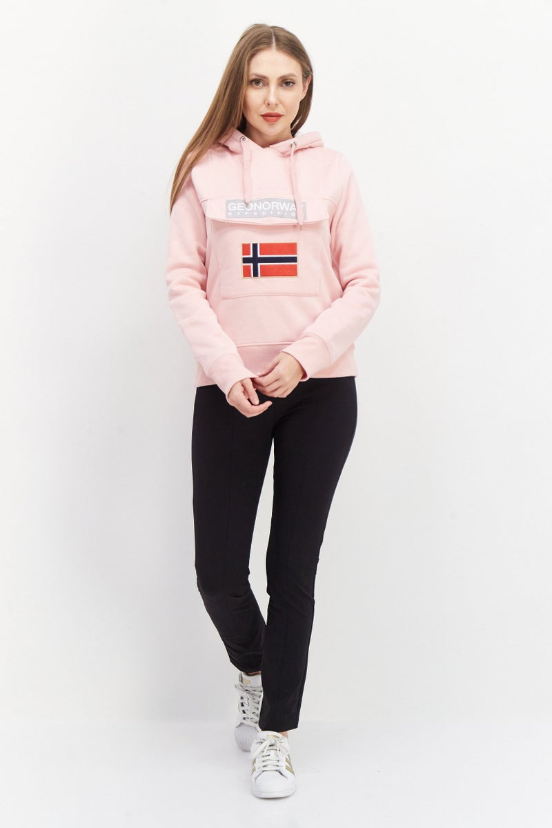 GEOGRAPHICAL NORWAY Women Hooded Long Sleeve Embroiered Logo Sweatshirt, Pink - Image 2