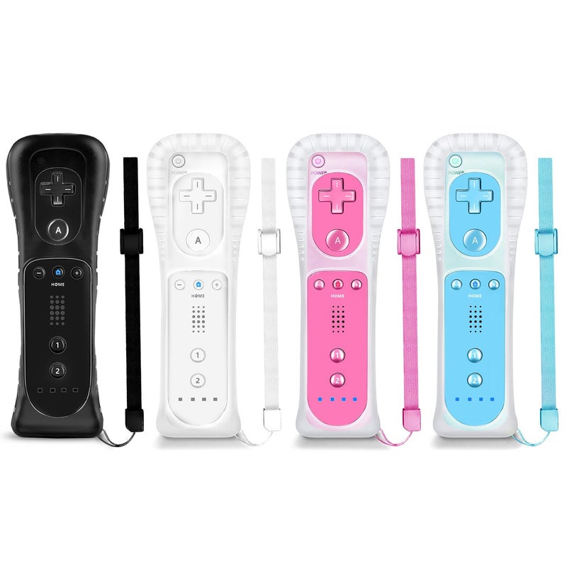NC Wii Controller 4 Pack Replacement for Wii Remote ControllerCompatible with Nintendo WiiWii U With Silicone Case and Wrist Strap WhiteBlackBluePink