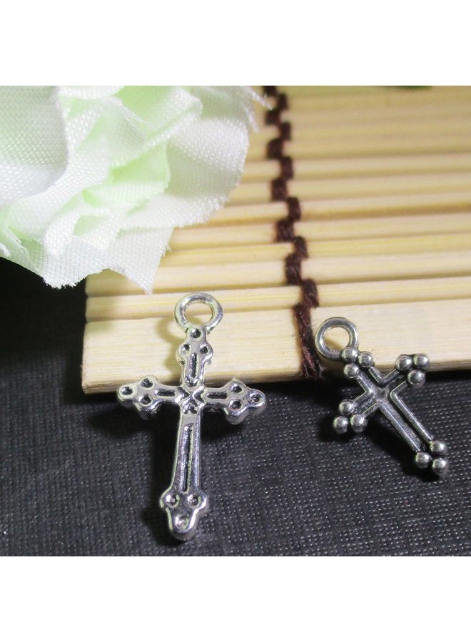 Heather's CF Silver Small Crosses Mini Cross Charms Variety Cross Beads for Bracelets Craft 1 Inch Cross Charm Bulk Cross Pendant Jewelry Making(Tiny silver 200pcs cross), 14mm*9mm, Pewter, metal - Image 2