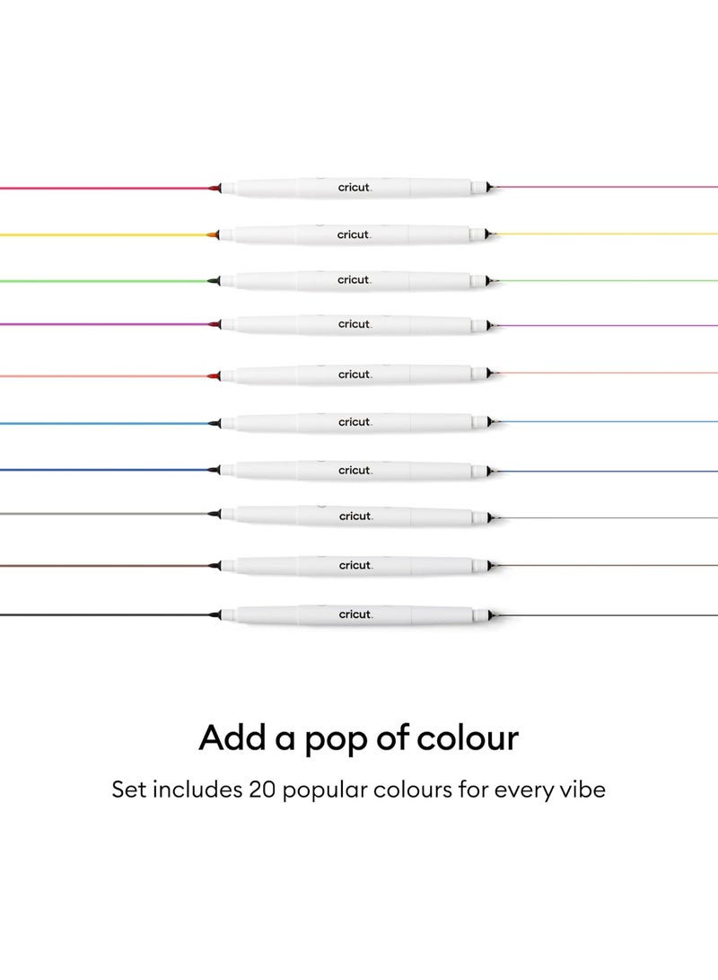 Cricut Dual-Sided Markers, Ultimate Set, 20 Count, Fine Point 0.4mm and Marker 1.0mm Tips, Multiple Colours - Image 2