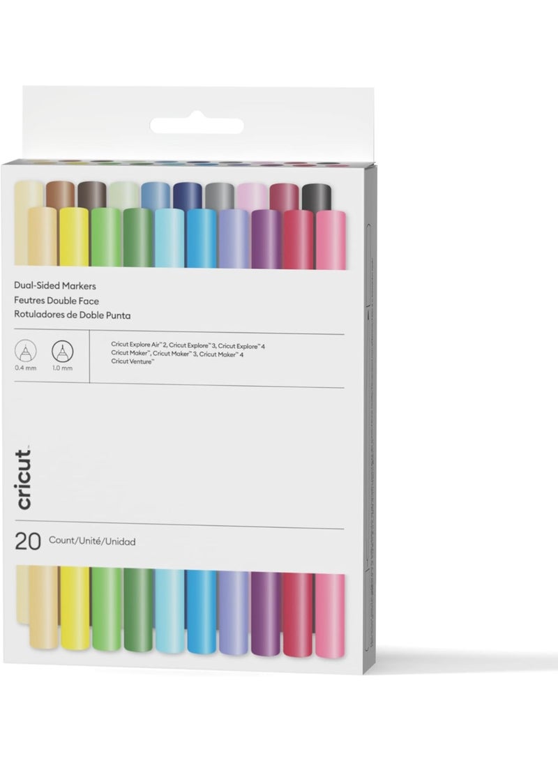Cricut Dual-Sided Markers, Ultimate Set, 20 Count, Fine Point 0.4mm and Marker 1.0mm Tips, Multiple Colours - Image 1