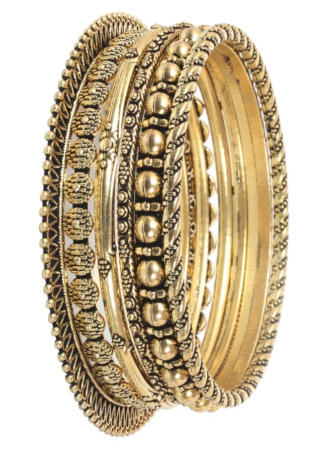 تتش ستون مجموعة أساور من تصميم تاتشستون، مصنوعة يدوياً على الطراز الهندي البوليوودي، تتميز بتفاصيلها الفريدة من الأسلاك المضفرة المستوحاة من ثقافة الأزتك العريقة. طقم من 6 قطع، بلون ذهبي عتيق، للنساء. - Image 1