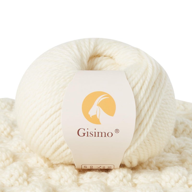 Gisimo 100% Merino Wool Yarn, 3-Ply Luxurious and Soft Yarn for Hand Knitting & Crocheting (Beige, 1Ball) - Image 1
