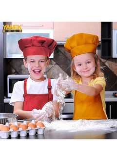 يانيك مجموعة مريلة الأطفال وقبعة الشيف من YANEK، مريلة مطبخ قابلة للتعديل للأطفال مع جيبين وقبعة الشيف | زي الشيف للأطفال، مريلة أطفال لمجموعة الرسم، الخبز، الطبخ (5-12 سنة)  - Image 2