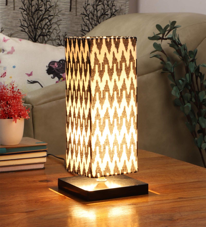 tu casa Table Lamps Black Metal Base with Black/White Cotton (Chevron Print) Shades for Home Décor, Bedrooms, Living Room, Gifting, Diwali Decoration, Dining Space, Study Room, Restaurants (H-12) - Image 2