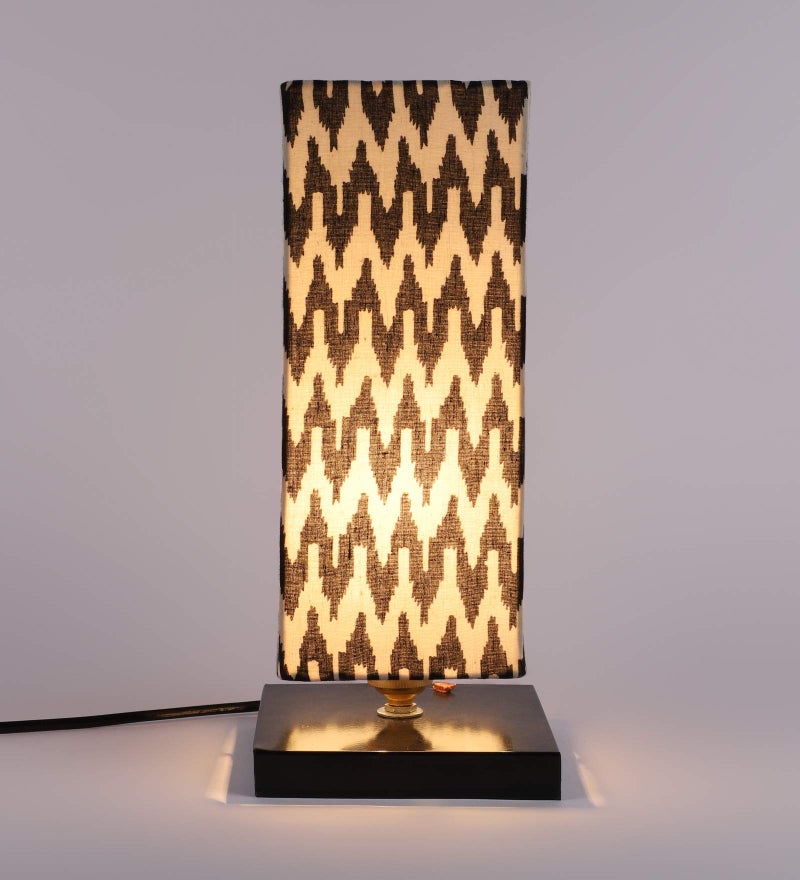 tu casa Table Lamps Black Metal Base with Black/White Cotton (Chevron Print) Shades for Home Décor, Bedrooms, Living Room, Gifting, Diwali Decoration, Dining Space, Study Room, Restaurants (H-12) - Image 3