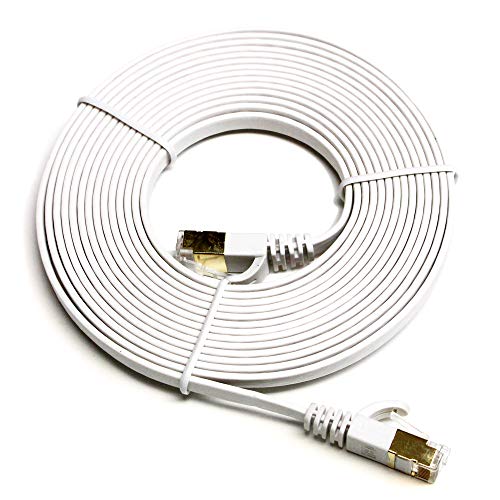 Tera Grand - 12FT - CAT7 10 Gigabit Ethernet Ultra Flat Patch Cable for Modem Router LAN Network, Gold Plated Shielded RJ45 Connectors, Faster Than CAT6a CAT6 CAT5e, White - Image 2