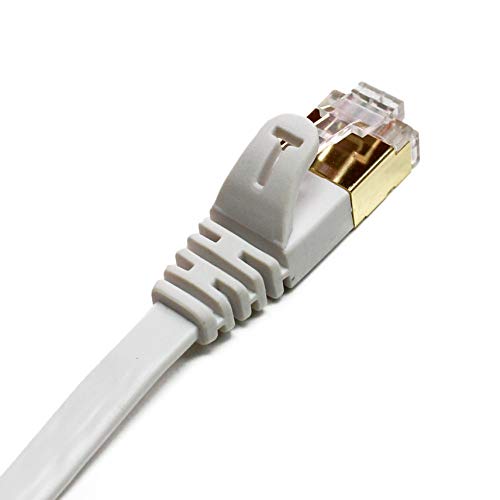 Tera Grand - 12FT - CAT7 10 Gigabit Ethernet Ultra Flat Patch Cable for Modem Router LAN Network, Gold Plated Shielded RJ45 Connectors, Faster Than CAT6a CAT6 CAT5e, White - Image 5