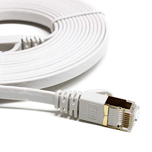 Tera Grand - 12FT - CAT7 10 Gigabit Ethernet Ultra Flat Patch Cable for Modem Router LAN Network, Gold Plated Shielded RJ45 Connectors, Faster Than CAT6a CAT6 CAT5e, White - Image 3