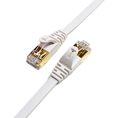 Tera Grand - 12FT - CAT7 10 Gigabit Ethernet Ultra Flat Patch Cable for Modem Router LAN Network, Gold Plated Shielded RJ45 Connectors, Faster Than CAT6a CAT6 CAT5e, White - Image 1