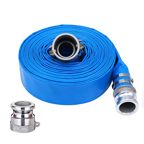 Geowaky 2" x 50ft PVC Lay Flat Discharge Hose With Aluminum Camlock C & E Fittings, Cam Lock Fitting Type A included, Heavy Duty Reinforced Pump Backwash Hose Assembly - Image 1