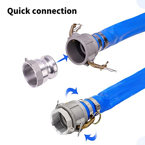 Geowaky 2" x 50ft PVC Lay Flat Discharge Hose With Aluminum Camlock C & E Fittings, Cam Lock Fitting Type A included, Heavy Duty Reinforced Pump Backwash Hose Assembly - Image 5