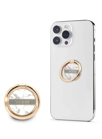 GUESS Metal Marble Ring Stand Compatible with All Smartphone- White