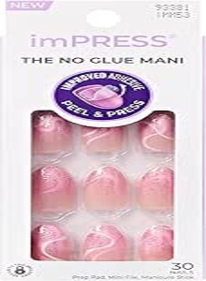 KISS imPRESS No Glue Mani Press On Nails, Design, 'Wild Venus', Pink, Medium, Almond Shape, 30 Nails, Prep Pad, Instructions Sheet, Includes 1 Manicure Stick, 1 Mini File