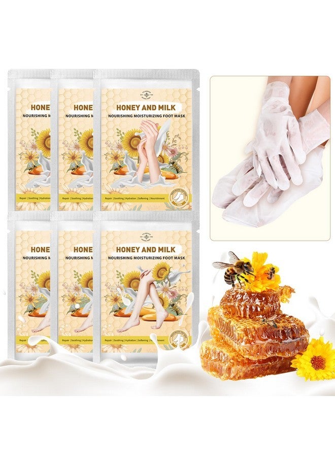 TEAWOO Hydrating Hand And Foot Mask, 3 Foot & 3 Hand Mask, Hand And Foot Care After Pedicure, Moisturizing Socks For Dry, Cracked Heel, Foot Spa, Honey & Milk, Vitamin E - Image 1
