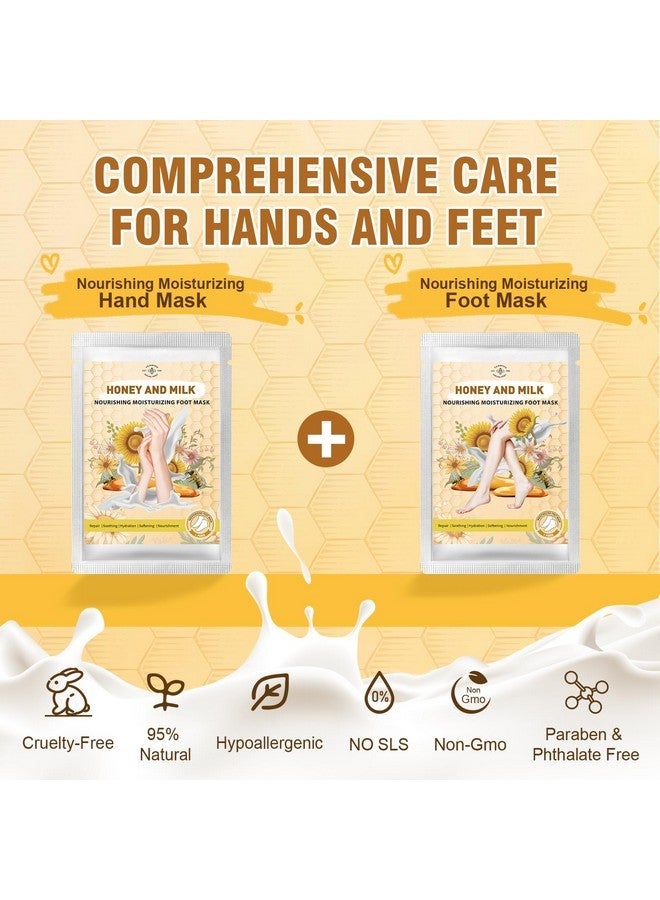 TEAWOO Hydrating Hand And Foot Mask, 3 Foot & 3 Hand Mask, Hand And Foot Care After Pedicure, Moisturizing Socks For Dry, Cracked Heel, Foot Spa, Honey & Milk, Vitamin E - Image 2