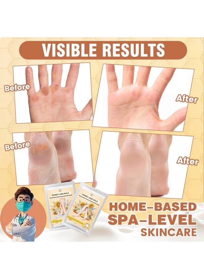 TEAWOO Hydrating Hand And Foot Mask, 3 Foot & 3 Hand Mask, Hand And Foot Care After Pedicure, Moisturizing Socks For Dry, Cracked Heel, Foot Spa, Honey & Milk, Vitamin E - Image 4