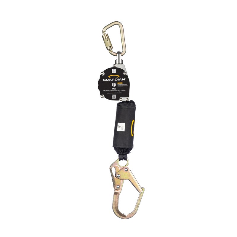 Guardian 10901 Halo Web Self Retracting Lifeline SRL 11 ft Includes Carabiner Swivel Top Steel Rebar Hook ANSI and OSHA Compliant