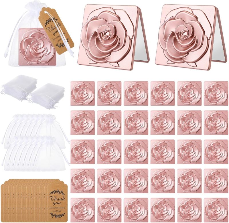 Compact Rose Gold Mirror: 50 Pack Dual 3x Magnifying Glass Mirror - Compact Lightweight Pocket Mirror for Wedding Bridal Shower Party Favors Travel Makeup Application - Image 1